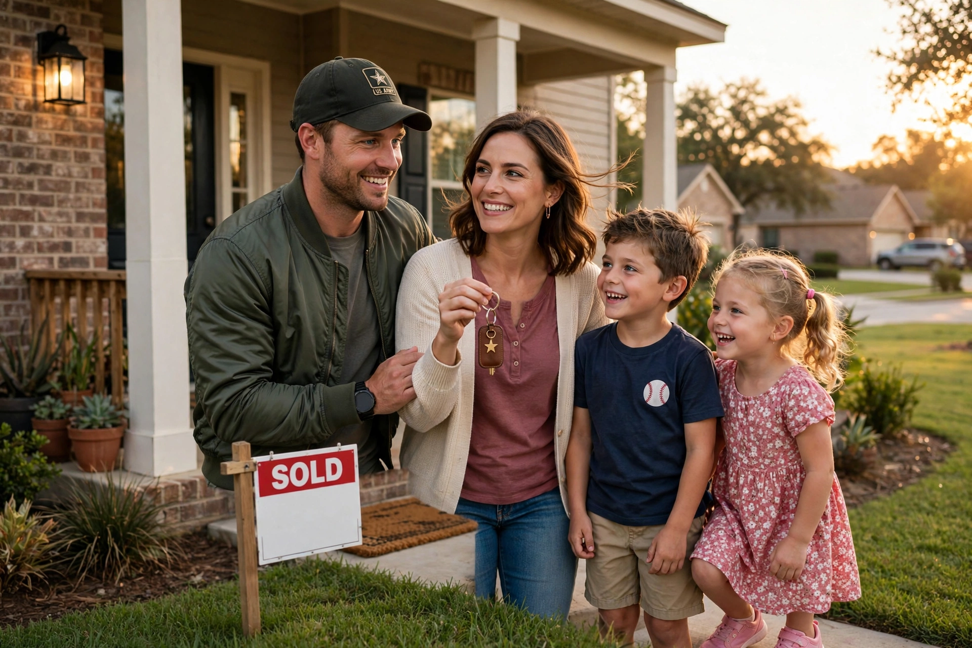 Military family with keys and a SOLD sign